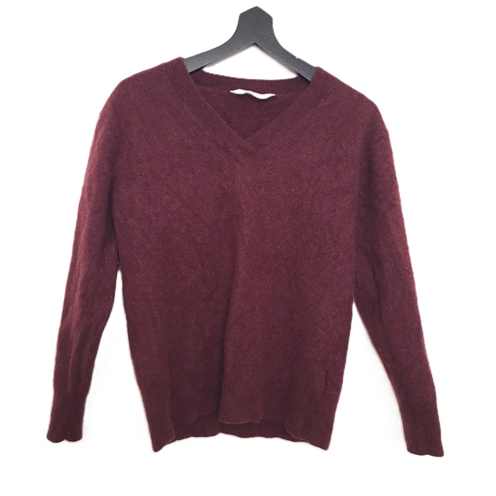 Everlane 100%‎ Cashmere Burgundy Plum SMALL V Neck Sweater Wine Purple Old Money